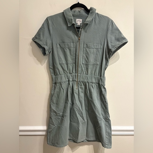 J. Crew Zip-Front Chino Dress in Army Green Khaki Size 8 - Picture 4 of 9